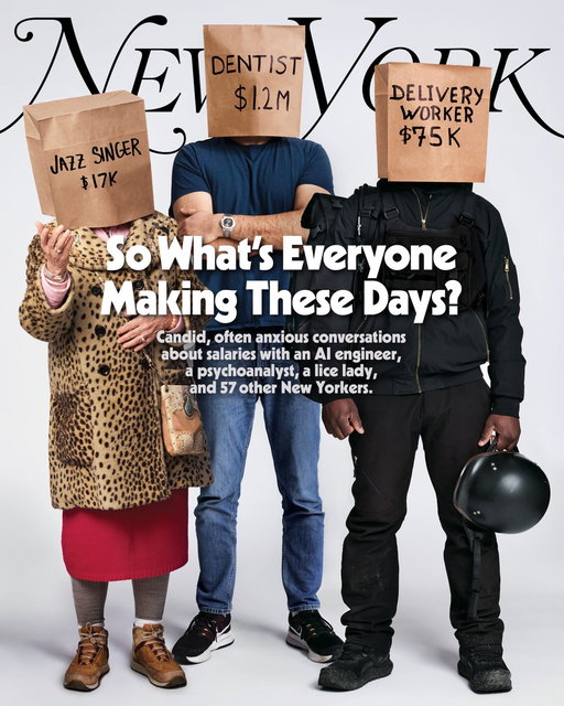 The last time we surveyed New Yorkers about their paychecks, the math was easy. Well, easier. In 2005, a blogger at Gawker made $30,000 and the CEO at Lehman Brothers more than $35 million. Back then, there was no “gig economy,” at least not as we know it today, and coffee shops from Bed-Stuy to the Upper East Side weren’t lousy with model–pickleballer–nanny–actor–producer–DJ–creative directors. 

Some 20 years later, amid a radically different economic environment in which the nature of work feels as if it’s about to change forever, we set out to conduct a similar experiment. We reached into our network of sources, blind-messaged LinkedIn profiles, put out a casting call on Instagram, even stopped strangers in Union Square. 

What we discovered, just before a jobs report earlier this month confirmed a dwindling labor market, is that salaries across most industries have not kept up with inflation in a city that has become exorbitantly expensive. Of course, there are plenty of people, especially at the very top, doing all right on their salary plus bonus and stock options. 

The aim of our latest investigation wasn’t simply an excuse to be nosy. The hope was to capture this moment and provide some sideways service to those wondering what else there might be to do. It’s not too late to try to become a tugboat engineer, is it?

60 New Yorkers share what they do and how much they make for our latest cover story: https://nymag.visitlink.me/8UWFXW
