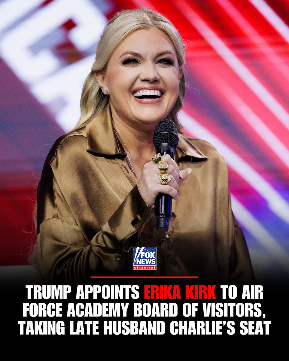 NEW MISSION: President Trump appoints Erika Kirk to serve on the U.S. Air Force Academy Board of Visitors — taking the position her late husband, Charlie, was slated to hold before he was assassinated in September.

Now Erika joins the panel that oversees morale, discipline, curriculum, and fiscal affairs at the academy.