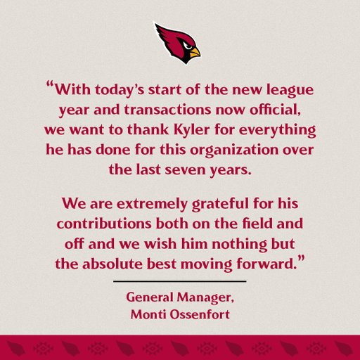 We have released QB Kyler Murray. 