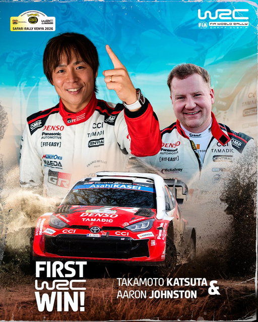 FIRST-EVER WRC WIN! 🏆

History made in Kenya! Takamoto Katsuta and Aaron Johnston take their maiden WRC win at the demanding Safari Rally Kenya. A sensational drive through one of rally’s toughest challenges!

#WRC | #SafariRallyKenya 🇰🇪 