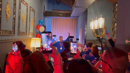 Team USA arrives at their after party in Milan after beating Canada for the gold and their fifth straight Paralympic gold medal. Team USA completed the three-peat in Milan by beating Canada in the men’s, women’s and para ice hockey finals. 