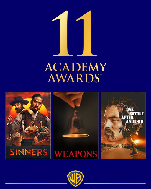 Thank you to the Academy for honoring three Warner Bros. films with 11 Academy Awards® at the 98th Academy Awards, including 6 for @onebattlemovie including Best Picture and the first-ever Best Casting, 4 for @SinnersMovie including Best Original Screenplay and the historic Best Cinematography, and 1 for @weaponsmovie!

To all the incredibly talented casts and creative teams involved with each film, from all of us here at Warner Bros., congratulations on all your well deserved honors!

@theacademy | #Oscars