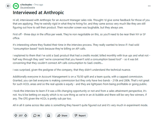 7 months ago, someone on Reddit passed on a sales role at Anthropic because Claude was still in the "experimentation phase" and he didn't want to bet on equity

this was when Anthropic was valued at $41B

today they are at $380B 