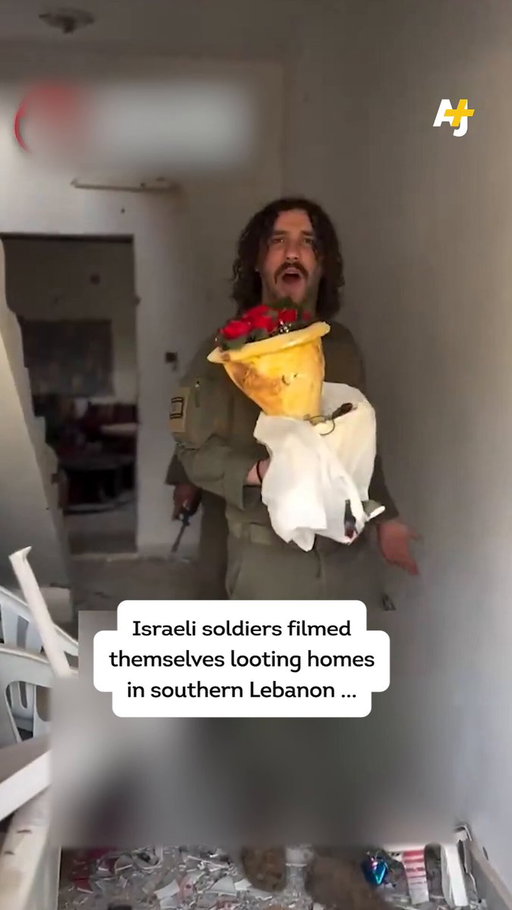 A group of Israeli soldiers filmed themselves looting homes in Lebanon – like they did in Gaza.

Israel’s assault on Lebanon has forcibly displaced over 1 million Lebanese people in less than 3 weeks. 