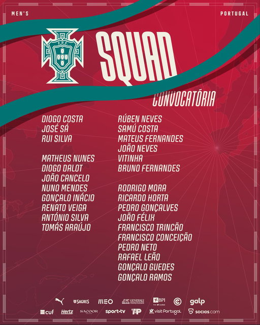 Os convocados para a dupla jornada nas "Américas" ✈️🌍

🔗 𝗦𝗔𝗕𝗘 𝗠𝗔𝗜𝗦 👉 https://t.co/UZ0RBxekjZ

#VaiDarPortugal | @FIFAWorldCup 