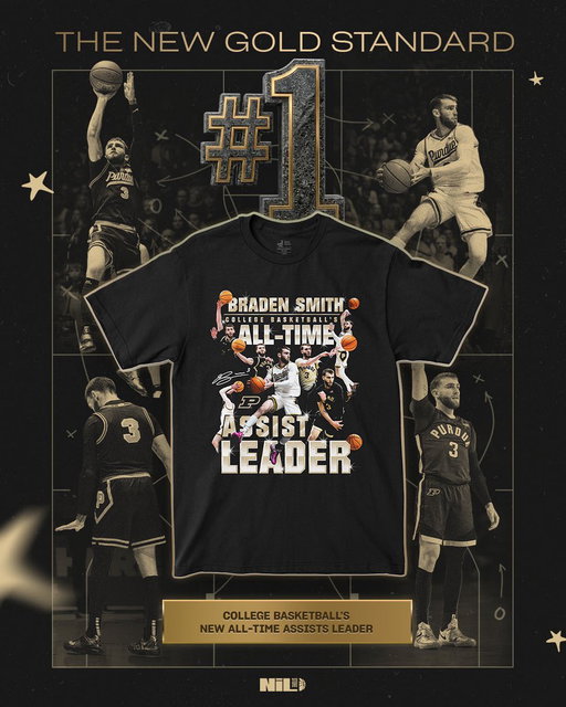 THE KING HAS BEEN CROWNED🤴Braden Smith is officially the NCAA all time assist leader and he’s not done yet. 

Shop the exclusive drop and represent some of his best passes now! 