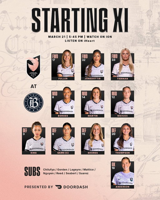 The #AngelCityFC Starting XI for #BAYvLA.
#Volemos | #NWSL | @DoorDash 