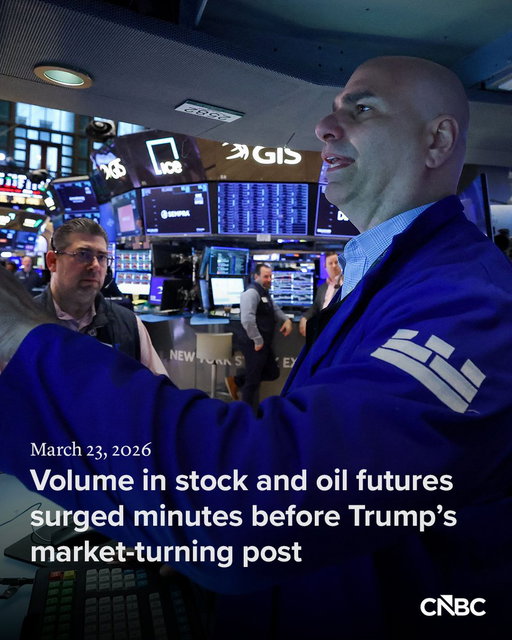 S&P 500 futures and oil futures flashed an unusual burst of activity early Monday minutes before a market-moving social media post from President Donald Trump. 

The timing of the volume spikes across both equities and crude caught the attention of traders, particularly given the absence of an obvious catalyst at the moment they occurred.

Read more: http://cnb.cx/40LvrTE