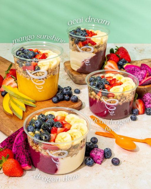 Our new Fusion Bowls, with two delicious bases for double the flavor, &amp; Mango Sunshine Bowl are HERE! GO GO GO! 🥭🫐 