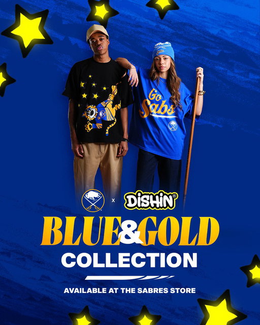 We’re excited to announce our ‘Blue &amp; Gold’ collection with the @BuffaloSabres! ⚔️

Hoodies, shirts &amp; beanies are now available at the Sabres Store. Be on the lookout for more to come 👀✨ 