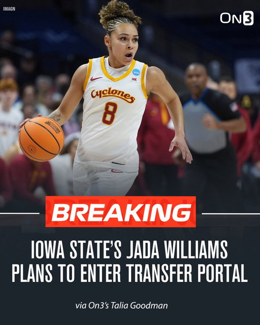 BREAKING: Iowa State’s Jada Williams plans to enter the transfer portal, she announced. 

The 5-8 junior averaged 15.3 ppg, 3.5 rpg and 7.7 apg this season. 

TRACKER: https://t.co/wYv1Ze6704 