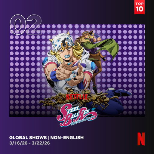 STEEL BALL RUN JoJo's Bizarre Adventure has made it to the TOP 10 Non-English Shows on Netflix! 🐴 