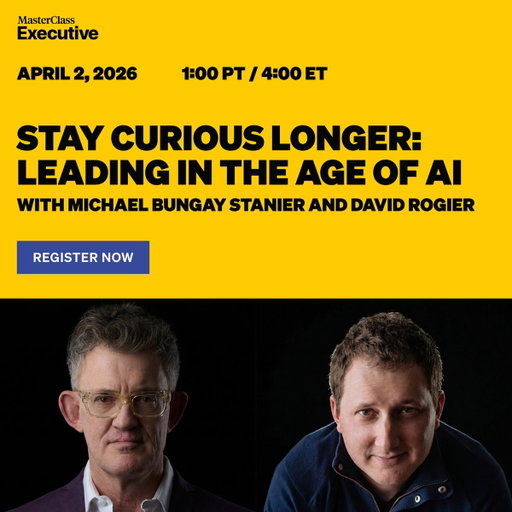 Mark your calendars!

MasterClass founder and CEO David Rogier sits down live with bestselling author and MasterClass Executive instructor Michael Bungay Stanier.

🗓️ April 2nd 1pm PT /4pm ET
✅ Live Q&A session
👀 A firsthand look at MasterClass Executive

RSVP: https://t.co/mOG26iUDxJ