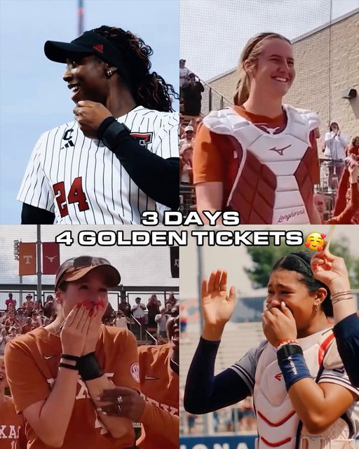 these golden ticket moments are everything 🥹

1. @CanadyNijaree x @texastechsb
2. @atwood_reese  x @texassoftball 🎥
3. @leighannn_11  x @texassoftball 🎥
4. @sydneyyystewart  x @ArizonaSoftball  🎥 