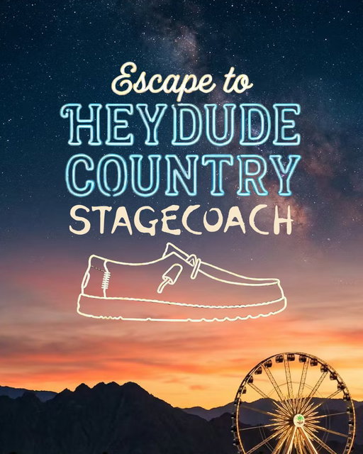 Stagecoach is almost here... and the ultimate experience could be YOURS!

We are headed to the desert and want you there with us.. so we’re giving away:

✈️Round trip flights
🏨Your stay for the weekend
🎟️(2) 3-Day General Admission wristbands for you and a friend

Here’s how to enter
1. Like this post
2. Follow us on x @HEYDUDEcountry
3. Follow us on Instagram @heydude
4. Tag your festival dude in the comments

🤗Extra entry: post us to your story

U.S. only. Ends 4/7/26 at 11:59PM EST. Winners will be DM’d by our verified @heydude account. Official terms and conditions available at the link in bio.

See you dudes in the desert 🏜️