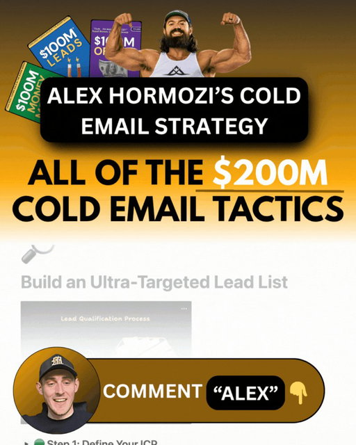 I studied Alex Hormozi's cold outreach for 72 hours...

And broke down his playbook that grew Acquisition(.)com to $250M+/year.

Everyone's doing cold email wrong.

Most people:

→ Use generic templates
→ Sound like robots
→ Get ignored by decision makers

So, I put together a masterclass breaking down his exact process. 

Here's what's inside: 

– How he builds hyper‑specific lead lists
– Writing cold emails the way Hormozi does
– His “give before you ask” approach
– Using social proof to earn instant trust
– 40% reply rate CTAs you can copy

Want it?

Comment "Alex" and I'll send you the link

p.s. there might be a lot of comments. Repost this to get priority access!