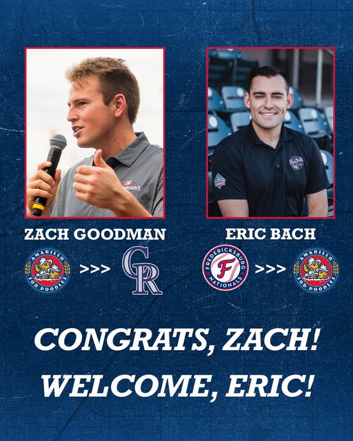 Zach Goodman is getting called up to the big leagues! Zach will be calling his final Sod Poodles game on Opening Day in Amarillo before taking his spot in the radio booth in Colorado on Saturday night.

Eric Bach will join Zach on Friday night in Amarillo before taking the reins as the new Voice of the Sod Poodles for 2026 and beyond!

Congrats, Zach. Good luck in the show!

Welcome, Eric. We’re excited to have you!

Read more here: https://bit.ly/4scxLhM
