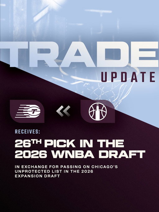 TRADE ALERT 🚨

We've acquired the 26th pick in the 2026 WNBA draft from the Chicago Sky (via the New York Liberty) in exchange for passing on Chicago’s unprotected list in the 2026 Expansion Draft. 