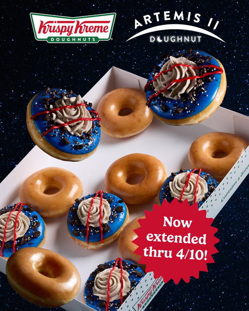 🚨 Artemis II Doughnut Update 🚨

A successful launch calls for a longer celebration! 🚀 The Artemis II doughnut is NOW here thru 4/10. 🍩

Tune in to the live stream with doughnut in hand as we follow the mission all the way to splashdown! 🌑 