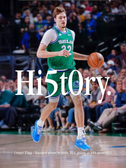 Cooper Flagg makes history as the youngest player in the League to score 50+ points. 