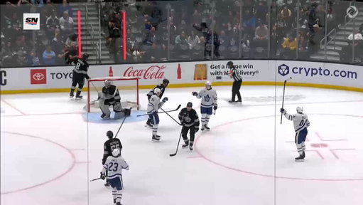 Knies said something to Laughton and baited him into taking a penalty

🎥: Sportsnet | #LeafsForever 