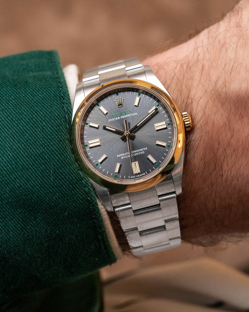 Another look from Geneva, this time with Rolex’s 100 Years Oyster Perpetual in 41mm, featuring a two-tone execution and “100 Years” details across the dial and crown marking the Oyster case’s centennial. 
