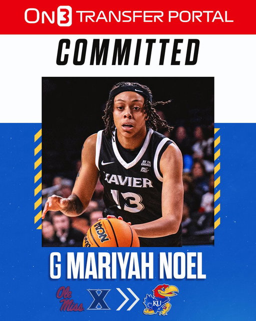 NEWS: Xavier transfer Mariyah Noel has committed to Kansas, sources told @On3. 

The 5-11 junior averaged 14.9 ppg, 6.3 rpg and 1 spg this season. 

TRACKER: https://t.co/wYv1Ze6704 
