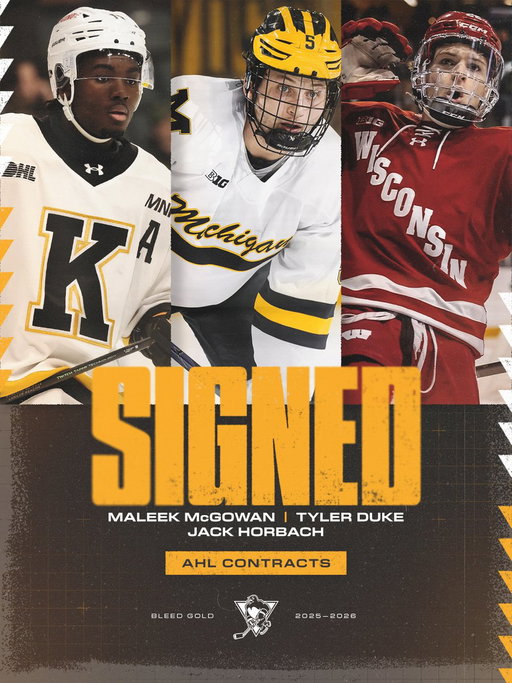 The Penguins have signed defensemen Maleek McGowan and Tyler Duke, as well as forward Jack Horbach for the 2026-27 season.
McGowan has also inked an ATO to join the team this season.

https://t.co/EYwdbjvp0v 