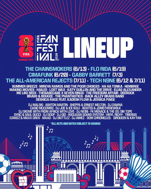 The FIFA Fan Festival™ Kansas City entertainment lineup is HERE! 🔥

Add these names to the list of reasons you won’t want to miss this once-in-a-generation event. 

Music. Matches. Moments. Memories.

Reserve your free general admission pass here: https://t.co/JVFUcSM8SG

#FIFAWorldCup #WeAreKansasCity #WeAre26