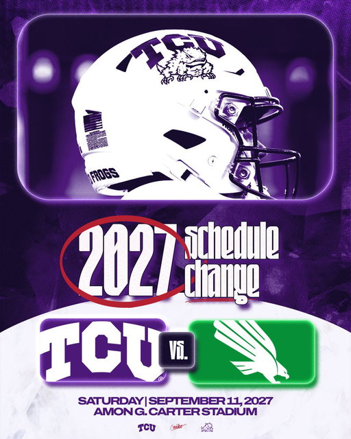 Due to Stanford's decision to cancel their return game to Fort Worth in 2027, we have
agreed to a deal to host the North
Texas Mean Green at Amon G. Carter
Stadium. #GoFrogs 