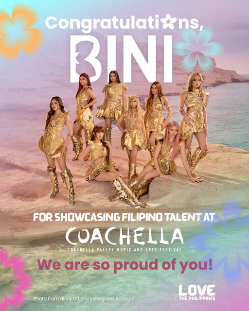 Uy, Philippines! 🌸🇵🇭

The Nation's Girl Group, @BINI_ph, took over one of the biggest music festivals in the world, serving Filipino pride and P-Pop supremacy on stage. For two weekends, the sensational stars lit up the stage in California, showcasing their powerful talent, contagious beats, and unmatched energy to awe the global @coachella stage. 

Life may not be a race, but our eight girls showed they are well ahead as the world is catching up to witness Filipino music in bloom. No doubt, BINI made the Philippines proud at Coachella, and we're blushing at their milestone.🌍🎤

FB: Follow The Philippines to discover more amazing cultural performances and destinations.

IG: Follow Tourism Philippines to discover more amazing cultural performances and destinations

#LoveThePhilippines #BINIchella #Coachella #Coachella2026