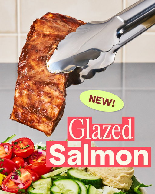 Now serving: GLAZED SALMON! 🐟 

Featuring a house-made pomegranate marinade with garlic, red wine vinegar &amp; Mediterranean spices. Our new Glazed Salmon does it all. 

Head to your nearest location and get hooked 🎣 