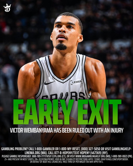 The San Antonio Spurs have ruled Victor Wembanyama OUT and is COVERED by Early Exit.

All qualifying bets (including LIVE) will be honored and tagged as Early Exit Protected.

Get injury protection without paying extra 🤝 