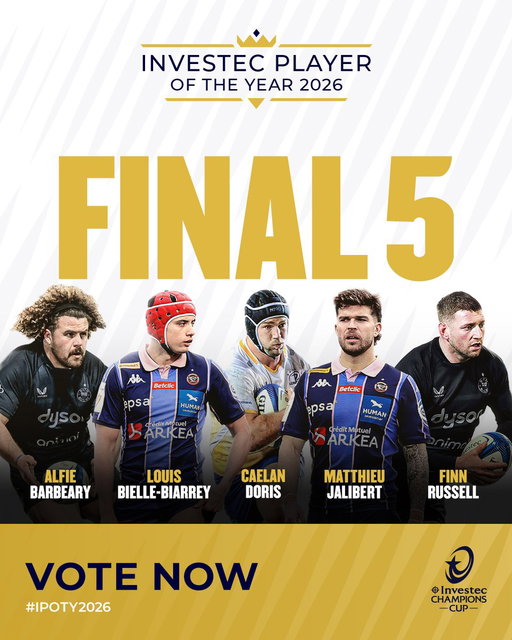 Then there were five ✨

Who deserves the crown? Have your say to be in with a chance of winning exclusive prizes 🗳️🎁

Vote now for your @Investec Player of the Year ➡️ https://bit.ly/4ixjc3f

#InvestecChampionsCup 