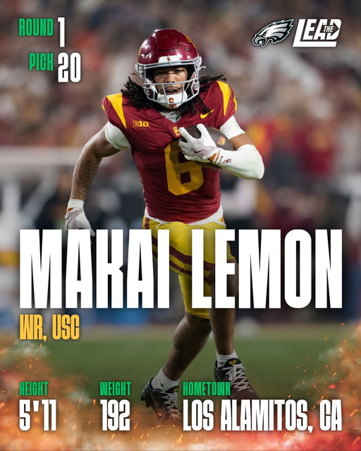 The #Eagles are drafting USC WR Makai Lemon at #20🔥

#1 WR on many folks' boards. Eagles trade up with the Cowboys and get their man. 