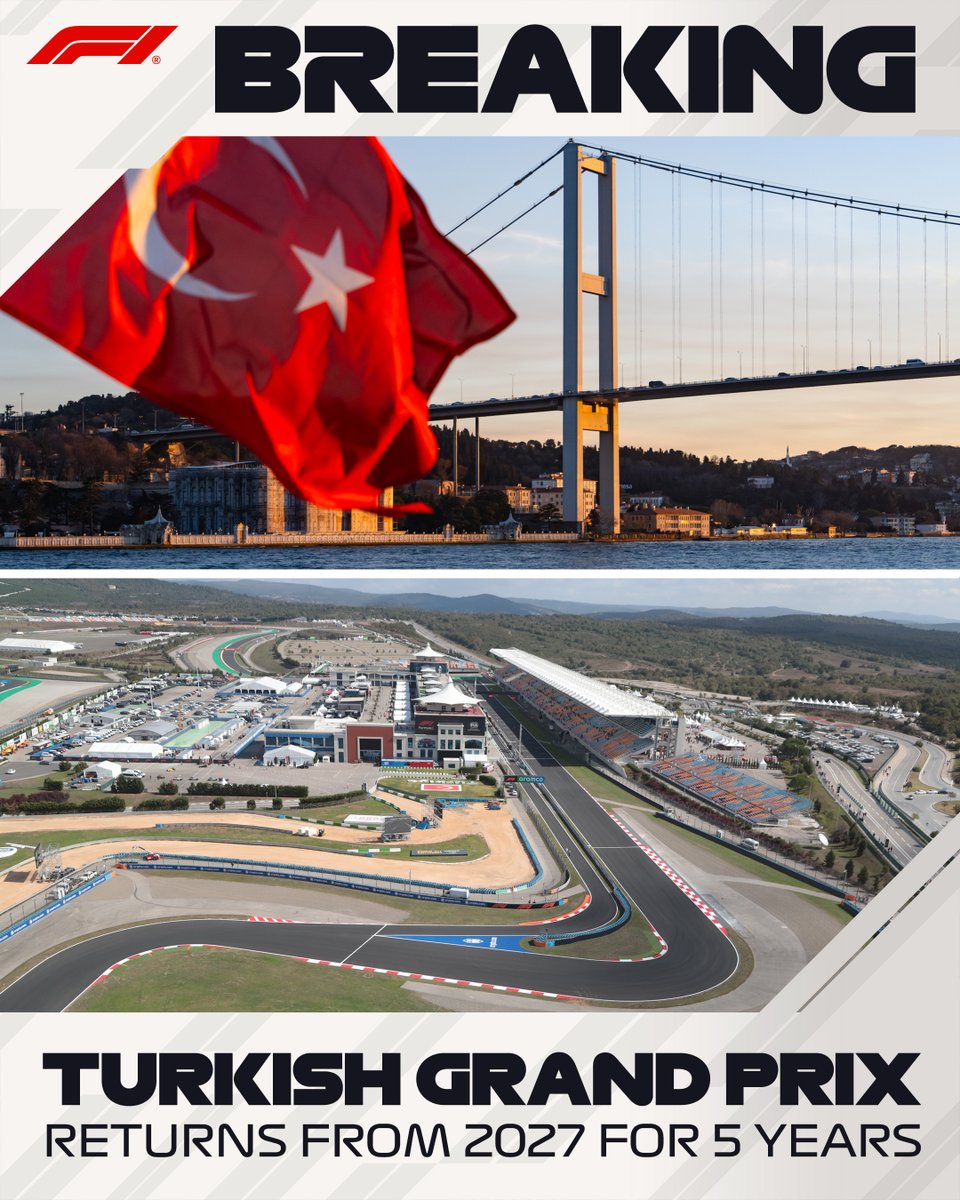 BREAKING: The Turkish Grand Prix will return to the calendar from 2027 as part of a new five-year agreement 🇹🇷

#F1 #TurkishGP 