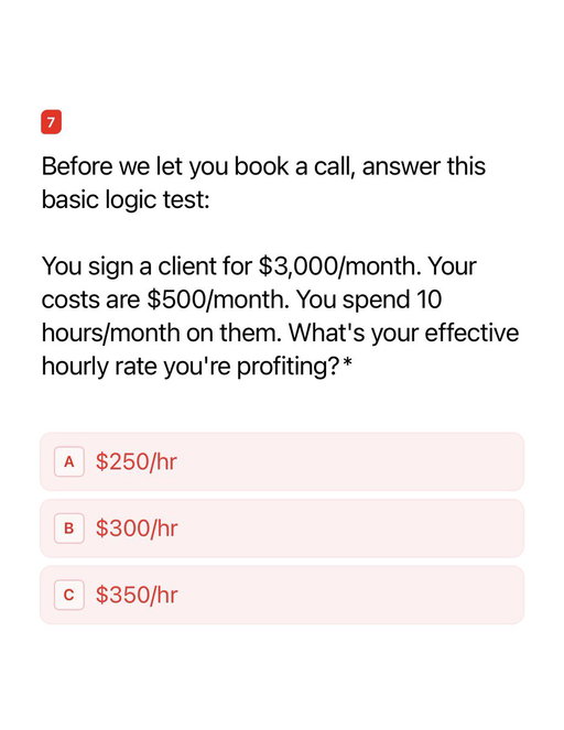 I did an export of 4,000 typeform applications and we did not have a SINGLE person who got this question wrong close. Not even one

They were also 2x more likely to no-show 