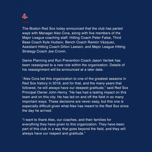 A Statement from the Boston Red Sox: 