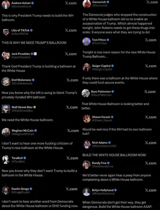 MAGA accounts tweet in unison about the need for a White House ballroom following WHCD incident 