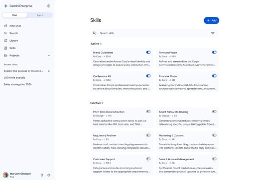 Skills in Gemini Enterprise let you formalize a specific workflow—like applying brand guidelines or formatting a report—and save it as a reusable action for your whole team.

Learn more about codifying your unique expertise into reusable Skills → https://t.co/LIFrzXezMX 