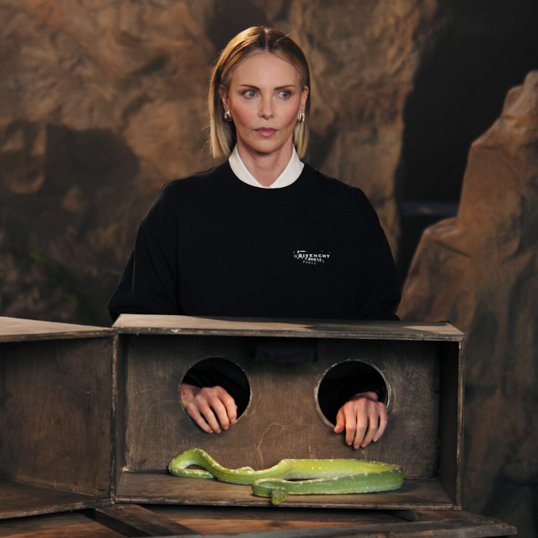Charlize Theron (justifiably) losing her mind over this snake 😭 