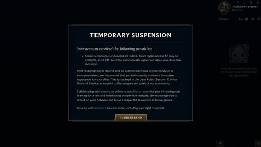 3 day ban tried to play blitz again, instantly banned 