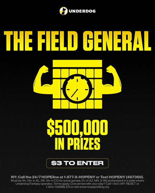 The Field General is LIVE🏈

$3 to Enter
$500k in Prizes
$100k to 1st Place

Superflex best ball! 