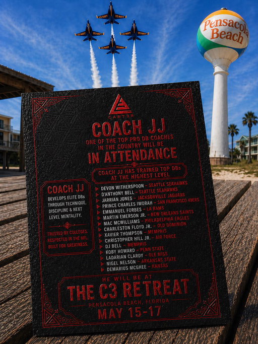 RT @CoachJayKM: Elite DB Development Meets the Coast 🌊🔥
 C3 Retreat | May 15–17 | Pensacola Beach 