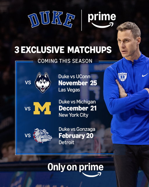 Coming this season, @DukeMBB is on Prime. 😈🏀 