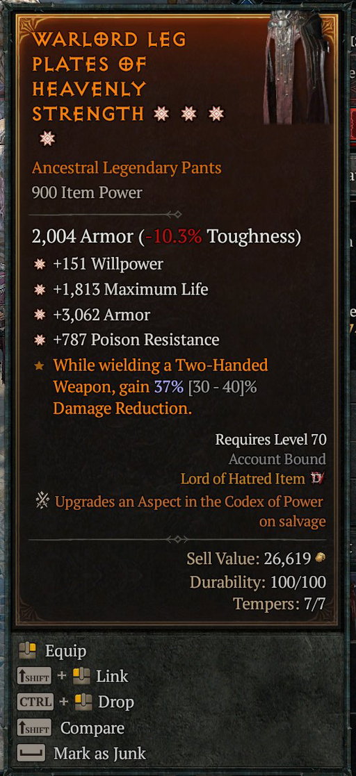 Not a bad start to the day! The Tree of Whispers provides some real nice 4 Greater Affix Pants!

Time to get crafting! 