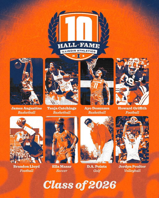 Honoring the greatest to wear the Orange and Blue. 

Congratulations to the eight members of the Illinois Athletics Hall of Fame Class of 2026! 