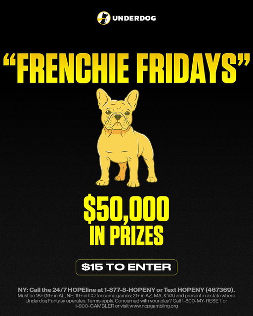 Introducing Frenchie Fridays🐶

Every Friday come back for a fun time-boxed contest with a unique structure, entry fee and contest style! 

The Frenchie

$15 to enter (2-max)
$50k in Prizes
$10k to 1st Place 
