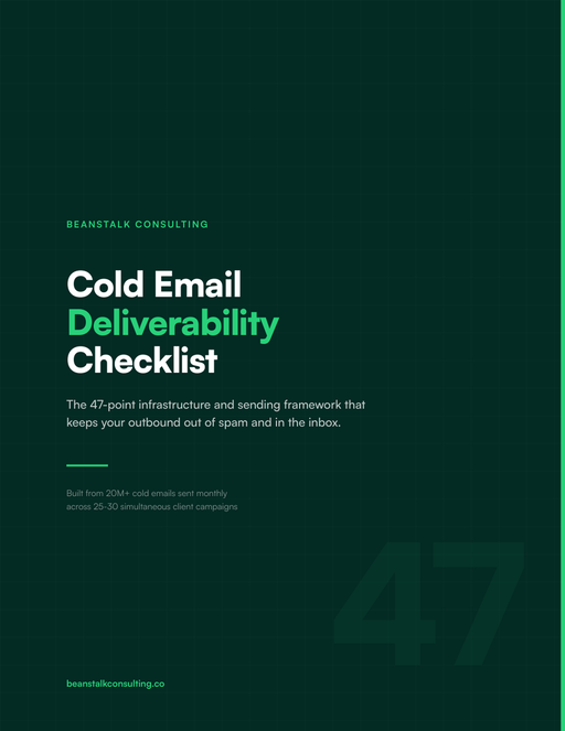 We check 47 things before launching a client campaign.

Domains, auth, warmup ratios, content rules, volume ramps, list hygiene, monitoring, error fixes. 8 sections. 47 items.

A 2% bounce rate undoes a month of warmup. The word "AI" in your subject is a spam signal because 70-80% of senders use it.

8-page PDF. Comment CHECKLIST and I'll DM it.