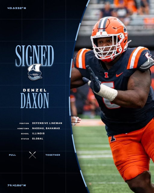 We've signed DL Denzel Daxon, alongside draft picks Louis-Philippe Gauthier and Tyriq Quayson. 